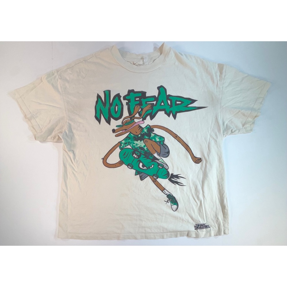 No Fear x HM Skate Graphic T-Shirt Cream Green Skateboarder Mens XL Oversized
